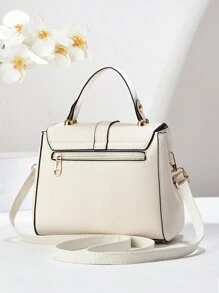 PLANEE 轻便商务翻盖方形包，带顶部手柄，单肩包，时尚斜挎包，高端纯色方形包，经典百搭学生通勤包，适合办公室、商务工作和度假，有史以来最好的母亲节礼物，商务休闲女士包，非常适合办公室商务和工作 - 白色 - 查看 7