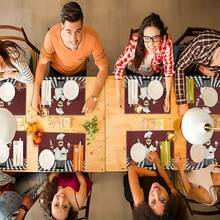 4入組復古食物圖案餐墊，廚房餐桌餐墊，裝飾配件，耐熱餐墊，房間裝飾，餐桌裝飾，適用於家庭、餐廳、露營、派對和其他場所 - 彩色 - 查看 9