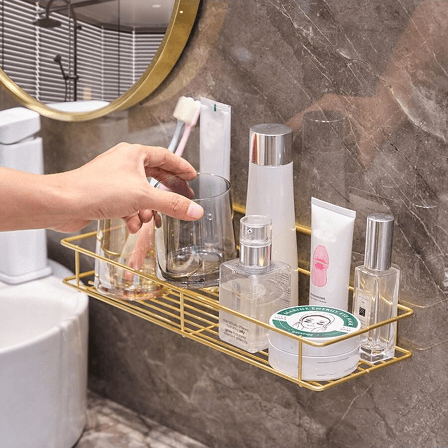 1pc Nordic Style Bathroom Storage Basket, Iron Wall Mounted Shower Organizer For Dormitory, No-Drill