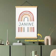 1 件定制名称木制框架挂轴画，个性化彩虹名称墙艺术帆布海报，创建您自己的彩虹墙海报，悬挂木制彩虹海报，客厅和卧室的定制家居装饰，生日、节日、万圣节和圣诞节的理想礼物，为您的爱人、家人、孩子和宠物定制 - 彩色 - 查看 1
