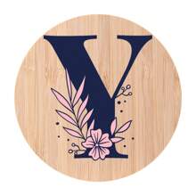 1pc Alphabet Painted Bamboo Coaster, Non-Slip Heat-Resistant Mat, Home Dining Decor, Gift Accessory Set