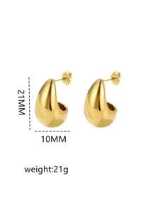1pair Personality Simple Geometric Jewelry Hollow Water Drop Shaped Gold-Plated Titanium Steel Stud Earrings