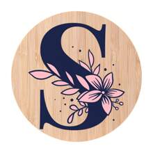 1pc Alphabet Painted Bamboo Coaster, Non-Slip Heat-Resistant Mat, Home Dining Decor, Gift Accessory Set