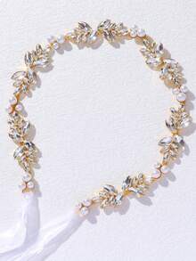 1pc Bridal Rhinestone Sash, Crystal Thin Waist Belt, Suitable For Wedding Dress, Halloween Costume - Gold - View 7