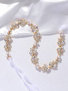 1pc Bridal Rhinestone Sash, Crystal Thin Waist Belt, Suitable For Wedding Dress, Halloween Costume - Gold - View 3