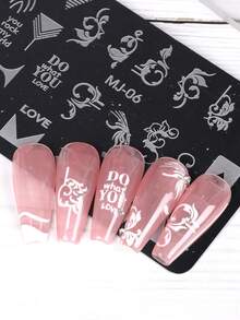 3 piezas Placa de estampado de uñas con encaje francés y diseño de flores, hojas y mariposas, molde para uñas, plantilla de impresión de arte de uñas como herramienta de manicura para salon de uñas y accesorios de uñas - Plateado - Ver 8