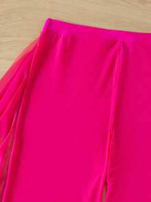 3 piezas Bañador bikini halter simple con tira cruzada & Pantalones cover up - Rosa Fucsia - Ver 6