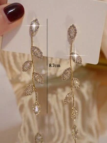 一对可爱树叶造型锆石女士吊坠耳环，适合新娘婚礼佩戴，可作结婚礼物、订婚纪念日礼物、优雅头饰或情人节配饰。 - 金色 - 查看 3