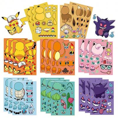 pokemon 8 fogli/set 16 cm x 11 cm Crea i tuoi adesivi a tema di giochi di cartoni animati carini, adesivi per creare figure per forniture per feste, regali di compleanno, modelli, artigianato, adesivi carini, Pokémon, Pikachu Pokémon, kit artigianali, Pokémon, Pikachu