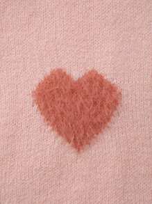 Girls' Valentine's Heart Pattern Long Sleeve Knit Pullover Sweater - Pink - View 7