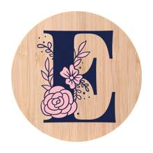 1pc Alphabet Painted Bamboo Coaster, Non-Slip Heat-Resistant Mat, Home Dining Decor, Gift Accessory Set