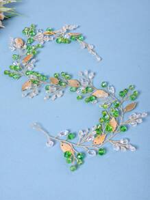 1 件优雅女士水晶叶发带发饰、新娘婚礼头饰、公主派对表演头饰 - 綠色 - 查看 3