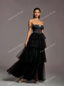 Faeriesty Vrouwen Formele & Avondjurken Zwarte Elegante Prom Bruiloft Gastjurk, Voor Afstuderen, Diner
