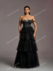 Faeriesty Vrouwen Formele & Avondjurken Zwarte Elegante Prom Bruiloft Gastjurk, Voor Afstuderen, Diner