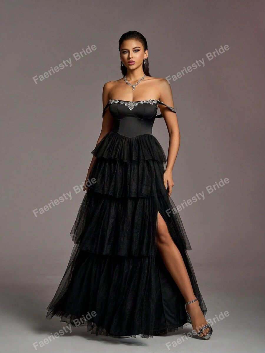 Faeriesty Vrouwen Formele & Avondjurken Zwarte Elegante Prom Bruiloft Gastjurk, Voor Afstuderen, Diner