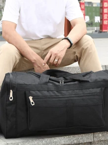 多功能防水新款热销运动包大容量健身包休闲旅行包手提包男士行李包便携式外出行李包拉链手提包周末包商务旅行度假户外返校包 - 黑色 - 查看 2