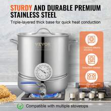 Stainless Steel Kettle, 5 Gallon Brewing Pot, Tri Ply Bottom For Beer, Brew Kettle Pot, Home Brewing Supplies Includes Lid, Handle, Thermometer, Ball Valve Spigot, Filter, Filter Tray - Silver - View 5