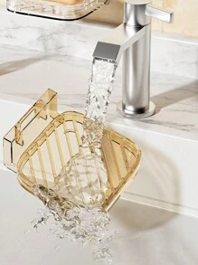1 pieza Estante de almacenamiento de baño montado en la pared, soporte para jabonera, escurridor de jabón, sin perforación, diseño de drenaje hueco, caja organizadora de baño, separación de artículos de tocador, accesorios de baño.