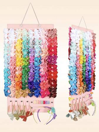 1 件女孩蝴蝶结收纳架，双面使用蝴蝶结发夹大号毛毡发夹收纳架，发饰收纳架展示壁挂装饰适用于女孩房间