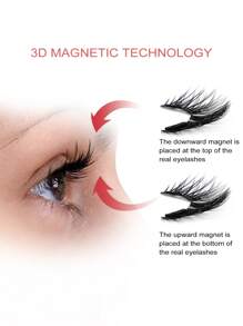 3 Pairs Magnetic False Eyelashes Kit With Mirror & Applicator Glue-Free Eyelashes Natural Manga Eyelashes Cat Eye Fluffy Faux Mink Eye Lashes With Tweezers Makeup Tool For Beauty Travel - 黑色 - 查看 3