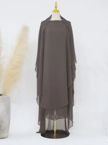 Khăn trùm đầu bằng vải voan hai lớp nâng cấp một màu trơn, phụ kiện abaya thời trang và khăn che mặt dài thanh lịch cho trang phục dự tiệc hàng ngày, khăn trùm đầu mềm mại, quần áo che mặt - Nhiều màu - Xem 5