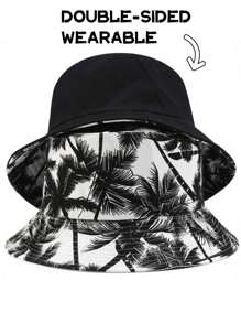 1 Peça Chapéu Balde com Árvore de Coco, Chapéu de Sol de Praia Estético, Boné de Beisebol para Homens e Adolescentes, Reversível de Uso Duplo, Chapéu Balde Estampado com Palmeira Boho para Homens, Chapéu Balde Dobrável para Homens, Chapéu de Praia de Verão