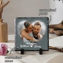 Customized Color Photo Stone Plaque,Personalized Wedding Decoration,Perfect Engagement Gift For Couples - Unique And Memorable Keepsake - Grey - View 1