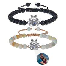 Hình ảnh tùy chỉnh được cá nhân hóa In hình chân chó & Vòng tay bện bằng đá tự nhiên Quà tặng ngày tưởng niệm - phong cách 4 - Xem 2