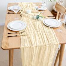 1pc 35.4*70.9/118.1/157.5in Gray-Blue Balinese Chiffon Table Runner, Bohemian Style Table Decor Sheer Fabric, Romantic Wedding, Birthday Party, Christmas Table Decoration Decor,Home Decor