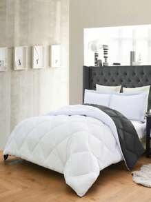 3PC Reversible 2-Tone Comforter Set With 2 Pillow Shams - 2 Different Colors! Duvet Insert - White & Gray - View 3