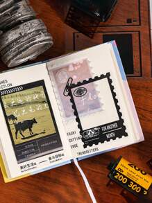 6 Pieces/Pack Notebook Sticker Pack Pet Cut Film Children's Stickers DIY Notebook Card Material Waterproof Transparent Retro Photo Movie Music Frame PET Sticker Packaging DIY Notebook Diary Decoration Label Sticker Album Scrapbook,School Supplies,Back To School