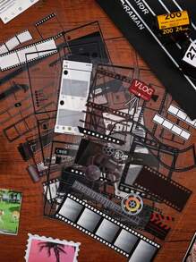 6 Pieces/Pack Notebook Sticker Pack Pet Cut Film Children's Stickers DIY Notebook Card Material Waterproof Transparent Retro Photo Movie Music Frame PET Sticker Packaging DIY Notebook Diary Decoration Label Sticker Album Scrapbook,School Supplies,Back To School