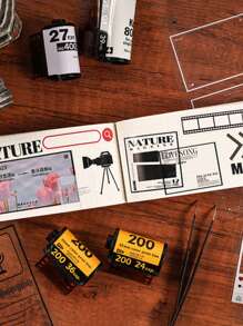 6 Pieces/Pack Notebook Sticker Pack Pet Cut Film Children's Stickers DIY Notebook Card Material Waterproof Transparent Retro Photo Movie Music Frame PET Sticker Packaging DIY Notebook Diary Decoration Label Sticker Album Scrapbook,School Supplies,Back To School