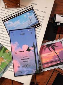 6 Pieces/Pack Notebook Sticker Pack Pet Cut Film Children's Stickers DIY Notebook Card Material Waterproof Transparent Retro Photo Movie Music Frame PET Sticker Packaging DIY Notebook Diary Decoration Label Sticker Album Scrapbook,School Supplies,Back To School