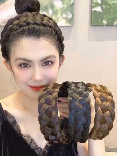 1件装女士多色宽发箍，带假发片和蓬松头饰，扭辫发箍发夹发饰。万圣节装饰，女士发箍头饰，家居美发饰品