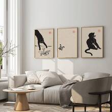 Bộ 3 Vintage Nhật Bản Tường Nghệ Thuật Tranh In Canvas Mèo Áp Phích In Hình Ếch Trang Trí Nhà Nhật Bản Ếch Nhảy Trong Nước Trang Trí Treo Tường unframed - Màu be - Xem 2