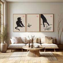 Bộ 3 Vintage Nhật Bản Tường Nghệ Thuật Tranh In Canvas Mèo Áp Phích In Hình Ếch Trang Trí Nhà Nhật Bản Ếch Nhảy Trong Nước Trang Trí Treo Tường unframed - Màu be - Xem 1