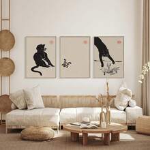 Bộ 3 Vintage Nhật Bản Tường Nghệ Thuật Tranh In Canvas Mèo Áp Phích In Hình Ếch Trang Trí Nhà Nhật Bản Ếch Nhảy Trong Nước Trang Trí Treo Tường unframed - Màu be - Xem 5