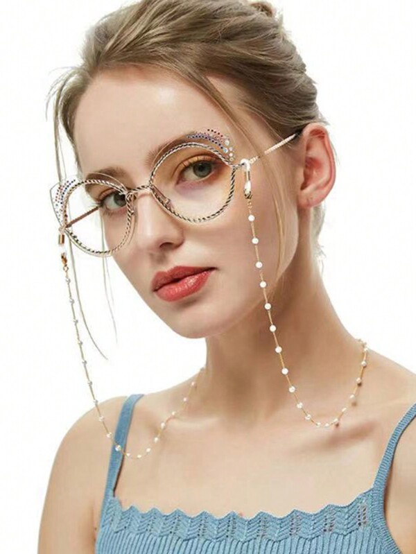 1 szt. Modny i minimalistyczny łańcuszek do okularów z pereł sztucznych, łańcuszek do okularów przeciwsłonecznych z pereł sztucznych, łańcuszek do dekoracji okularów, wiszące akcesoria do okularów antypoślizgowe, silikonowy pasek do okularów antypoślizgowych, sznurek do okularów, pasek do okularów, uchwyt na osłonę twarzy