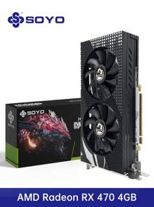 SOYO Tarjeta gráfica Radeon RX470 4G con memoria GDDR5, tarjeta de juegos AMD de 256 bits PCIE3.0x16, DVI, DirectX 12 para computadora de escritorio GPU - RX470 4GB Doble ventilador - Ver 2