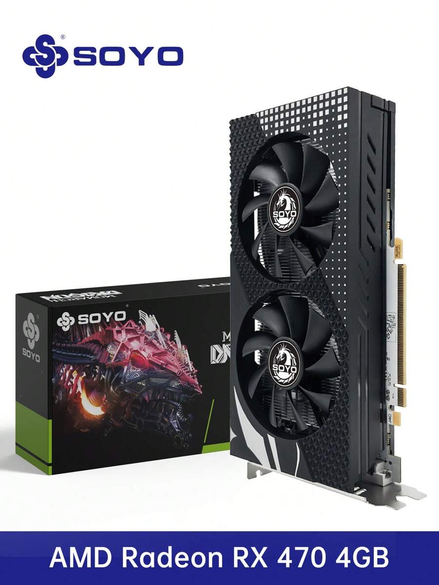 SOYO Tarjeta gráfica Radeon RX470 4G con memoria GDDR5, tarjeta de juegos AMD de 256 bits PCIE3.0x16, DVI, DirectX 12 para computadora de escritorio GPU