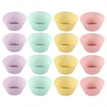 16入組隨機顏色矽膠蛋糕模具圓形鬆餅紙杯蛋糕烘焙模具可重複使用的DIY蛋糕裝飾工具婚禮生日派對裝飾品