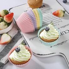 16入組隨機顏色矽膠蛋糕模具圓形鬆餅紙杯蛋糕烘焙模具可重複使用的DIY蛋糕裝飾工具婚禮生日派對裝飾品