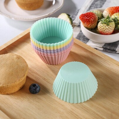 16pcs Random Color Silicone Cake Mold Round Muffin Cupcake Baking Mold, Reusable DIY Cake Decorating Tools Wedding Birthday Party Decorations