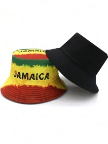 Jamaican Art Style Lightweight Reversible Bucket Hat, Unisex Outdoor Holiday Leisure Sunshade Bucket Hat, Ideal Gift