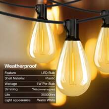 S14 LED Patio Light, Waterproof And Breakproof, 100 Feet Outdoor String Light With 24 Vintage Edison Bulbs, Linked Outdoor String Light For Porch, Backyard Cafe. - Warm white - View 7