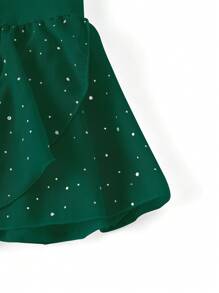Young Girl Ballet Gymnastics Leotard With Criss-Cross Tutu Skirt - Army Green - View 5