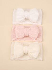 3 Stück Baby Mädchen süße weiche Jacquard Mesh Spitze Doppelschleife Stirnbänder, Boho Stil, geeignet für alle Jahreszeiten - Verschiedenfarbig - Übersicht 1
