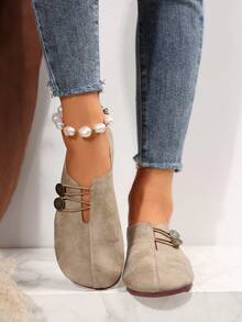 Sapatos Femininos de Cor Sólida, Confortável Fivela, Bico Baixo, Casual e Leve - Damasco - Visão 6
