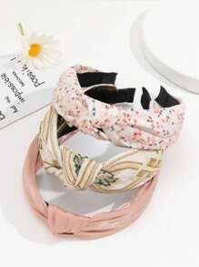 3pcs Style Crochet Flower & Solid Color Wide Headband With Faux Pearl For Beach Vacation Boho - Multicolor - View 17